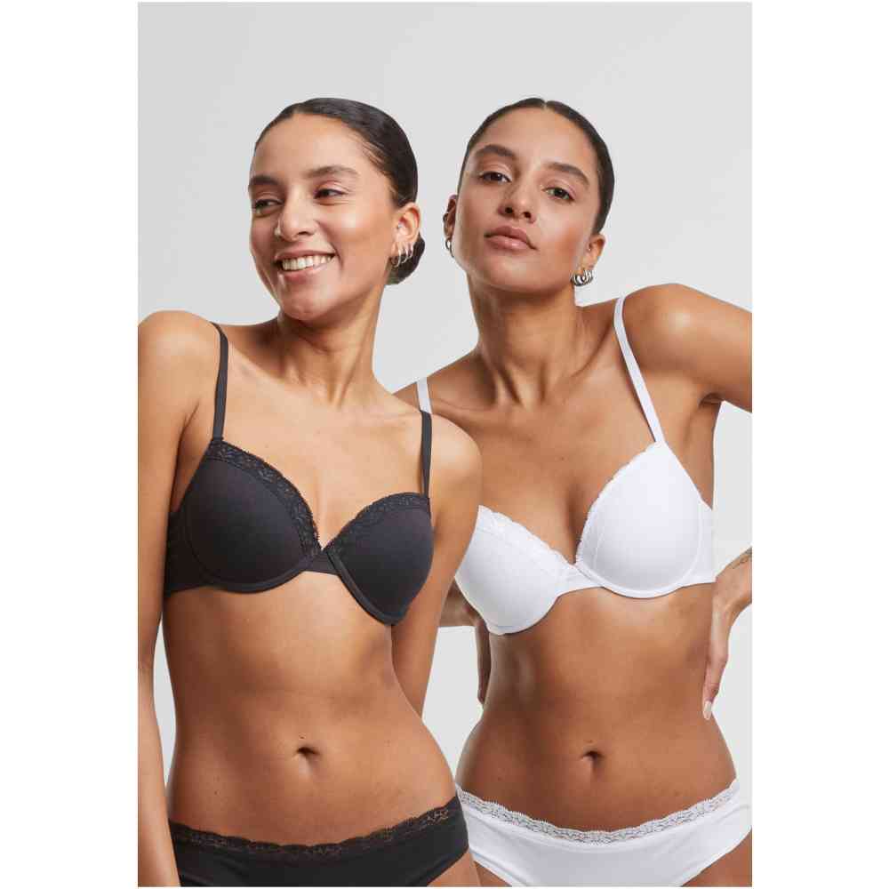 Urban Classics - Basic Cotton Lace 2Pack BH - Zwart/Wit